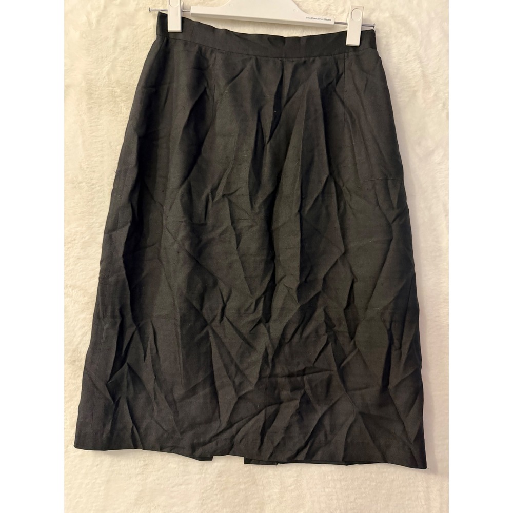 NY Design Centre Vintage Black 100% Silk Midi Skirt Womens 8 High Waist Pencil